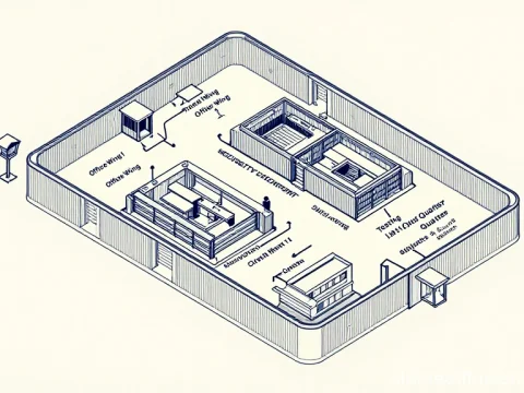 Isometric Blueprint of a Secure Facility Layout