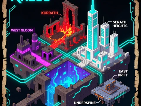 Isometric Cyberpunk City Map of Rhael
