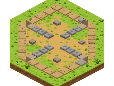 Isometric Hexagonal Gaming Map with Stone Ruins