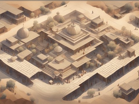 Isometric Illustration of Ancient Silk Road Architecture