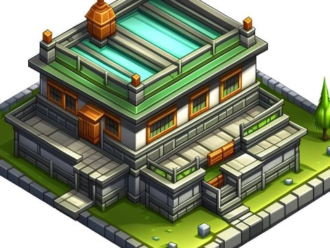 Isometric Stylized Modern House Illustration