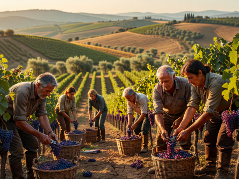 Italian Vineyard Harvest at Golden Hour