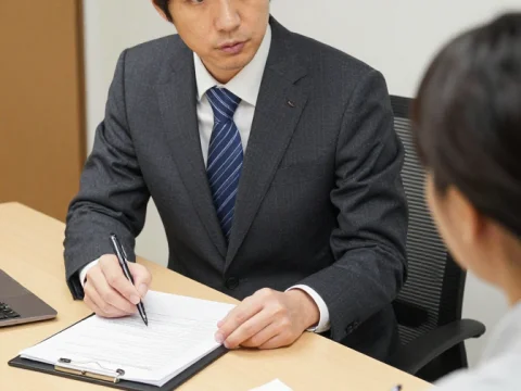 Japanese Business Advisor Consulting Client in Office