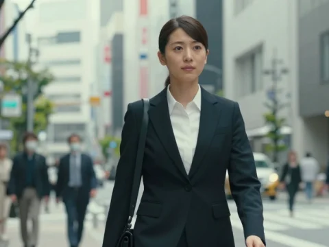 Japanese Businesswoman Walking in City Street