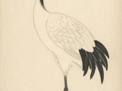 Japanese Crane in Traditional Ukiyo-e Style