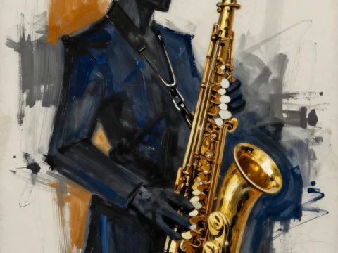 Jazz Musician Playing Saxophone in Abstract Expressionism