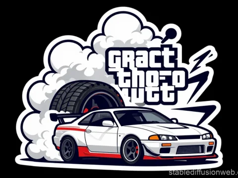 JDM Drift Car with Smoke and Tire Sticker