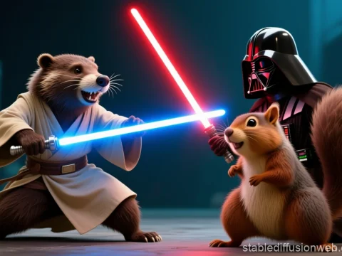 Jedi Beaver vs Darth Vader Squirrel Duel