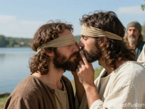 Jesus Healing a Blind Man by the Lake