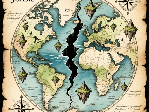 Joasis Fantasy Map with Floating Islands and Central Rift