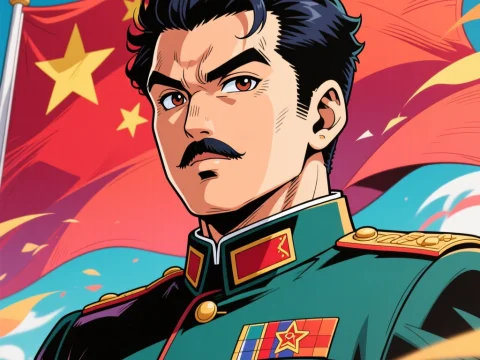 JoJo Style Military Leader with Chinese Flag