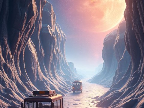 Journey Through an Alien Canyon Under Twin Moons