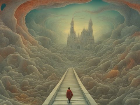 Journey to the Mystical Castle Through Clouded Realms