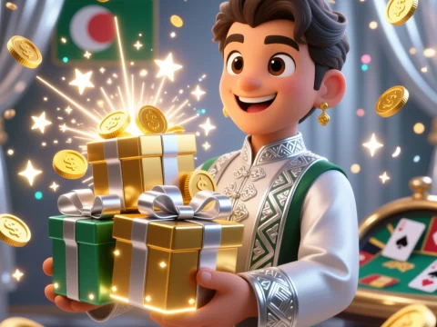 Joyful Bangladeshi Character Holding Glowing Gift Boxes