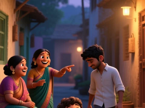 Joyful Evening in an Indian Village Street