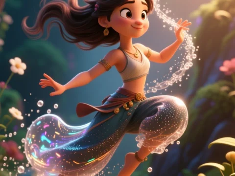 Joyful Magical Girl Dancing in Enchanted Forest