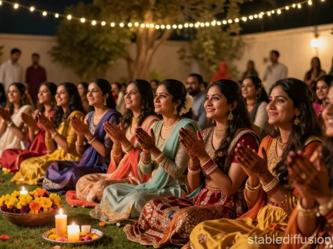 Joyful Mehndi Celebration with Women in Traditional Attire
