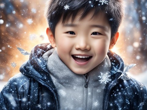Joyful Young Boy in Snowy Winter Scene