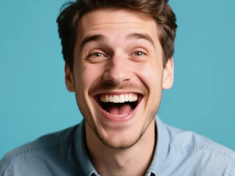 Joyful Young Man Laughing with Bright Smile