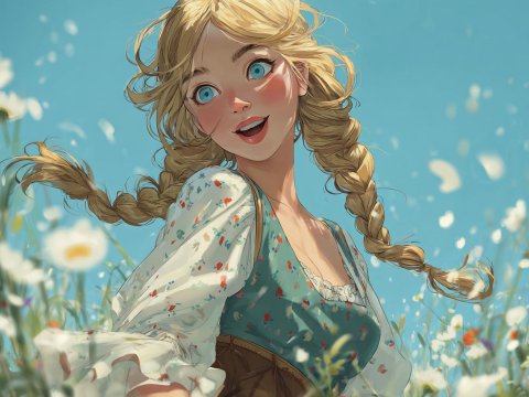 Joyful Young Woman in a Flower Field