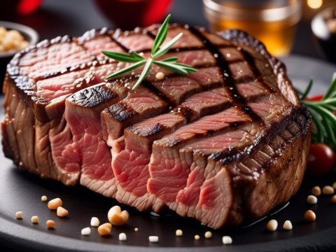 Juicy Grilled Steak with Rosemary Garnish