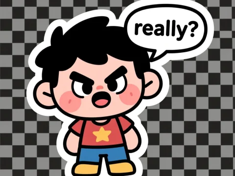 Kawaii Angry Cartoon Character with 'Really?' Speech Bubble
