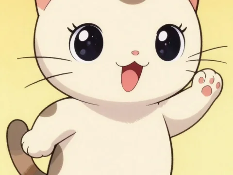 Kawaii Chibi Cat Character with Big Eyes