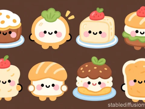 Kawaii Cute Food Characters with Smiling Faces