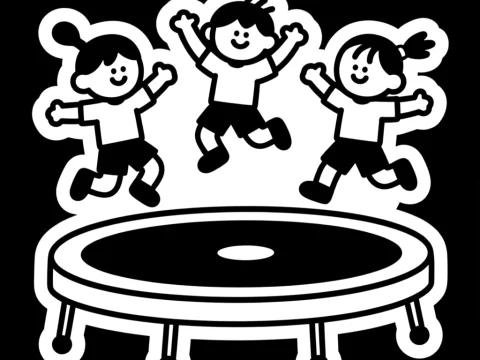 Kids Jumping on Trampoline Doodle
