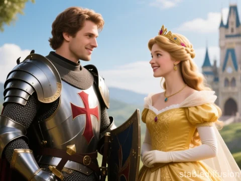 Knight and Princess in Front of a Castle