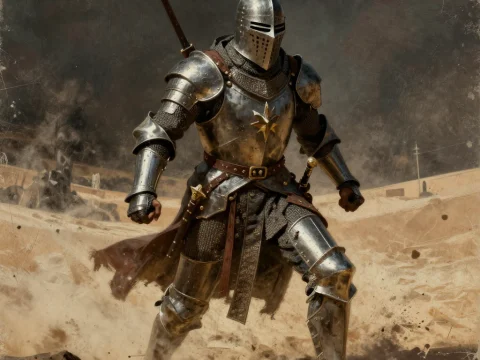 Knight Templar in Desert Battle Scene