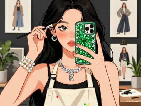 Korean Anime Artist Taking a Selfie While Painting