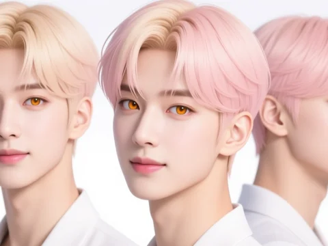 Korean Male Virtual Idol with Blonde and Pink Hair