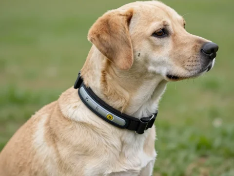 Labrador Retriever Wearing Electronic Collar Outdoors