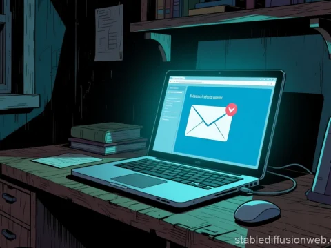 Laptop with New Email Notification in Dark Room