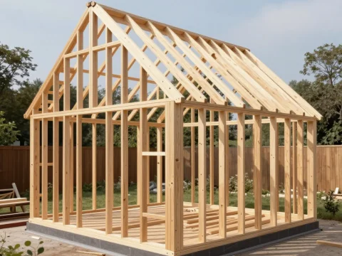Larch Wooden Framework of a House Under Construction