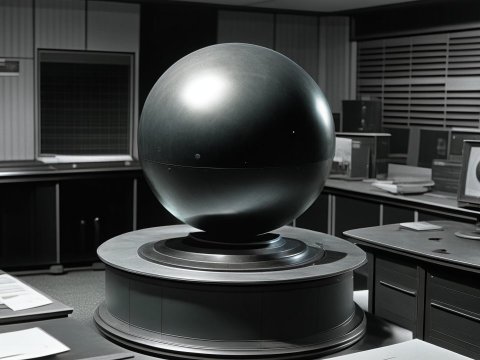 Large Metallic Sphere in a Retro Control Room