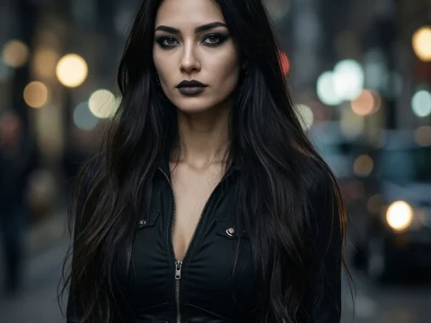 Latina Goth Woman in Urban Night Portrait