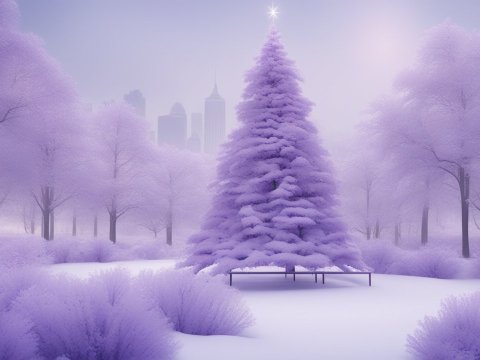Lavender Winter Park with Christmas Tree and City Skyline
