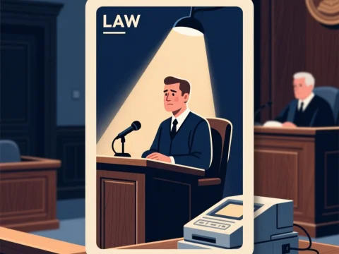 Law Card Illustration of Courtroom Testimony