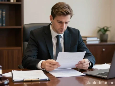 Lawyer Reviewing Documents in Office