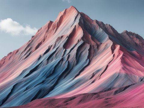Layered Rock Mountain with Pink and Blue Striations