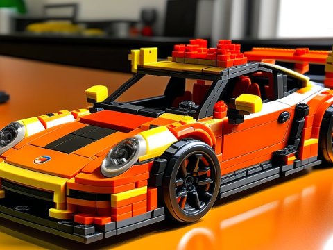 Lego Porsche 911 GT3 RS Model on Orange Surface