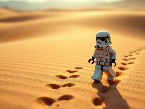 Lego Stormtrooper Walking in Desert Sand