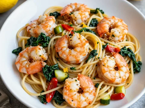Lemon Garlic Shrimp Pasta with Fresh Vegetables