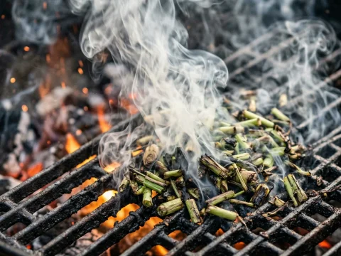 Lemongrass Smoking on a Hot Grill