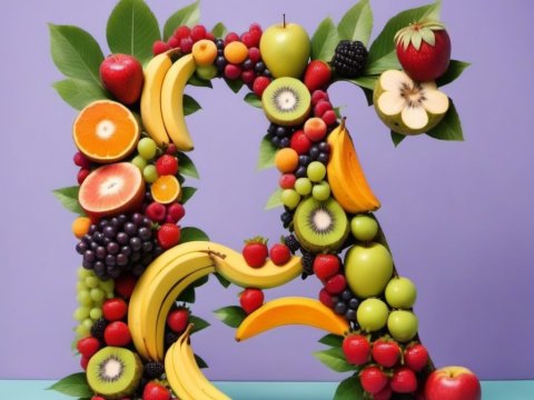 Letter A Composed of Various Fresh Fruits