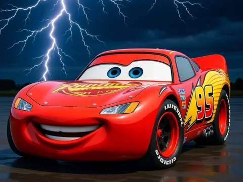 Lightning McQueen Racing Car with Thunderstorm