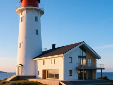 Lindesnes Lighthouse by Day with Adjacent House