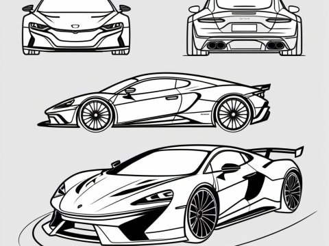 Line Art of Modern Sports Cars from Multiple Angles